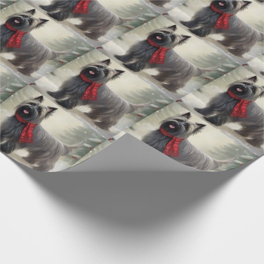 Skye Terrier Hond in Sneeuw Kerstmis Cadeaupapier (Hoek)