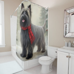 Skye Terrier Hond in Sneeuw Kerstmis Douchegordijn