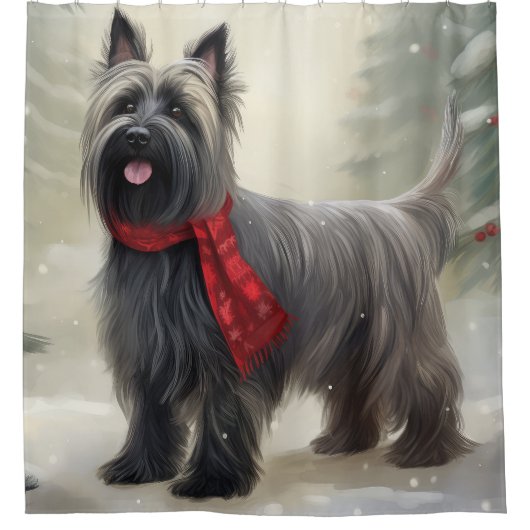 Skye Terrier Hond in Sneeuw Kerstmis Douchegordijn (Voorkant)
