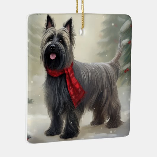 Skye Terrier Hond in Sneeuw Kerstmis Keramisch Ornament (Rechts)