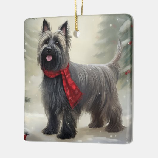 Skye Terrier Hond in Sneeuw Kerstmis Keramisch Ornament (Links)