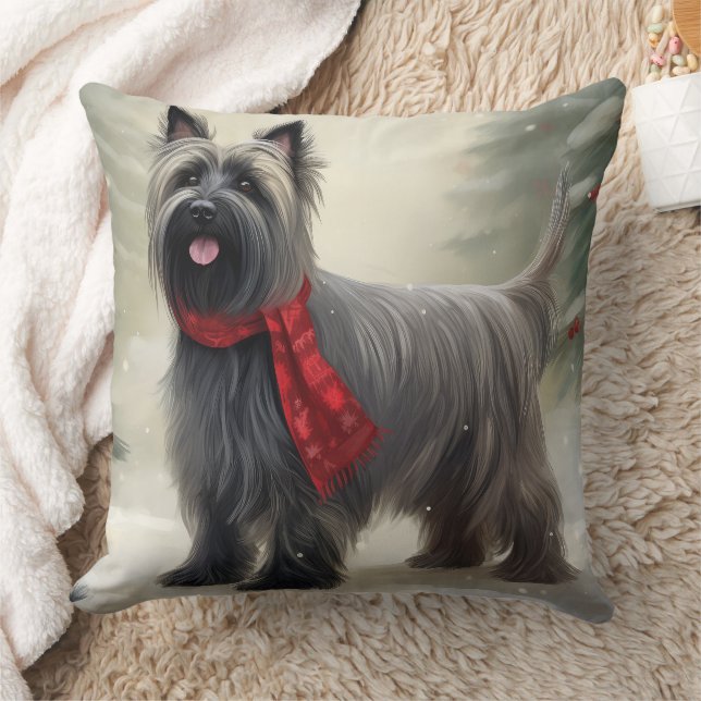 Skye Terrier Hond in Sneeuw Kerstmis Kussen (Deken)