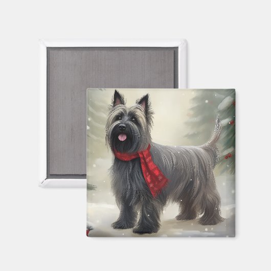 Skye Terrier Hond in Sneeuw Kerstmis Magneet (Voorkant / Achterkant)