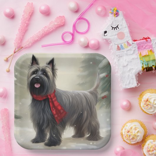 Skye Terrier Hond in Sneeuw Kerstmis Papieren Bordje (Feest)