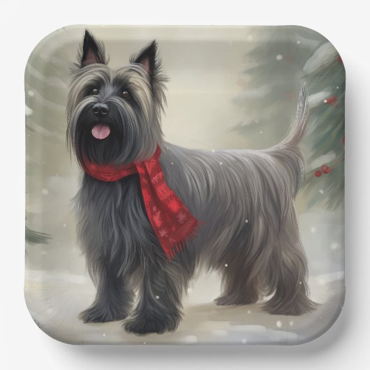 Skye Terrier Hond in Sneeuw Kerstmis Papieren Bordje (Voorkant)