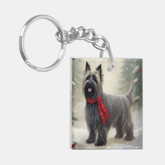 Skye Terrier Hond in Sneeuw Kerstmis Sleutelhanger (Voorkant Links)