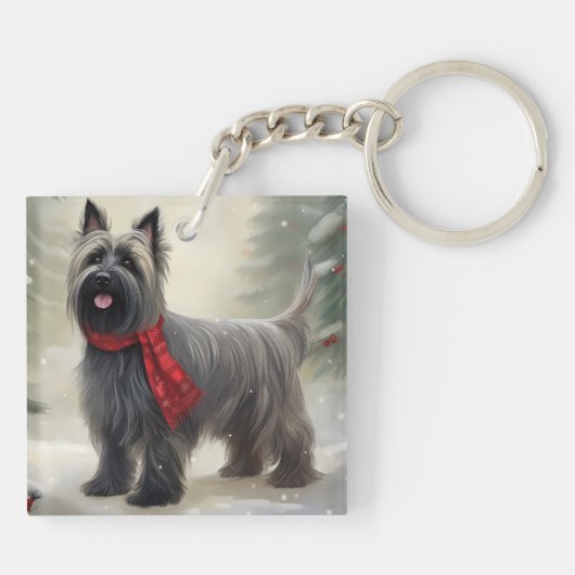 Skye Terrier Hond in Sneeuw Kerstmis Sleutelhanger (Achterkant)