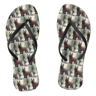 Skye Terrier-hond in Sneeuw Kerstmis  Teenslippers