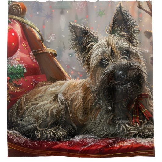 Skye Terrier Hond Kerst Feestelijk Douchegordijn (Voorkant)