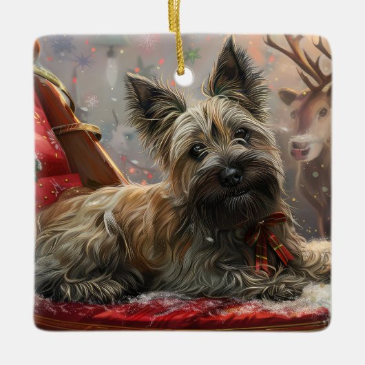 Skye Terrier Hond Kerst Feestelijk Keramisch Ornament (Voorkant)
