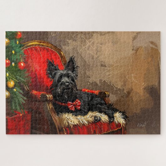 Skye Terrier Hond Kerst Feestelijk Legpuzzel (Horizontaal)