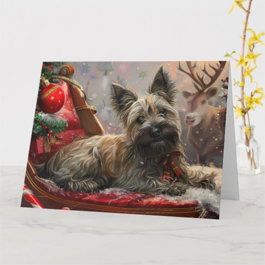Skye Terrier Hond Kerstfeest Kaart (Gele Bloem)