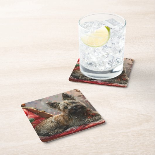 Skye Terrier Hond Kerstfeest Kartonnen Onderzetters (Insitu)
