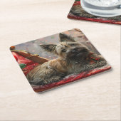 Skye Terrier Hond Kerstfeest Kartonnen Onderzetters (Schuin)