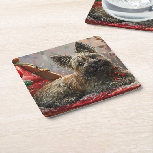 Skye Terrier Hond Kerstfeest Kartonnen Onderzetters (Schuin)