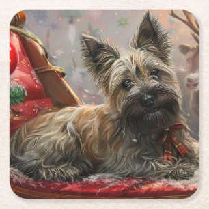 Skye Terrier Hond Kerstfeest Kartonnen Onderzetters