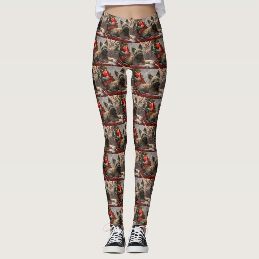 Skye Terrier Hond Kerstfeest Leggings (Voorkant)