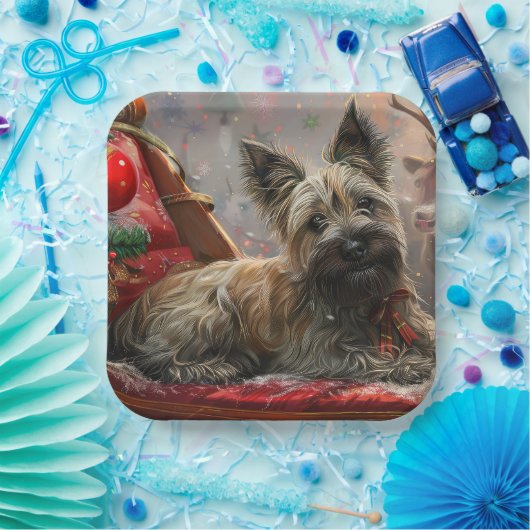 Skye Terrier Hond Kerstfeest Papieren Bordje (Feest)