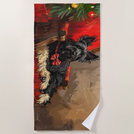Skye Terrier Hond Kerstfeest Strandlaken (Voorkant)