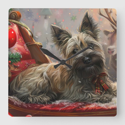 Skye Terrier Hond Kerstfeest Vierkante Klok (Voorkant)