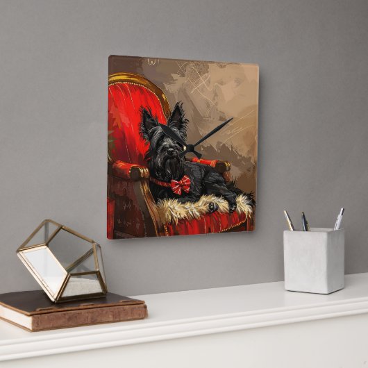 Skye Terrier Hond Kerstfeest Vierkante Klok (Kantoor)