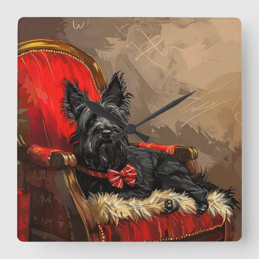 Skye Terrier Hond Kerstfeest Vierkante Klok (Voorkant)