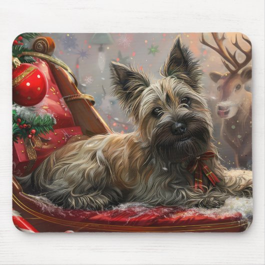 Skye Terrier hond Kerstmis Festief Muismat (Voorkant)