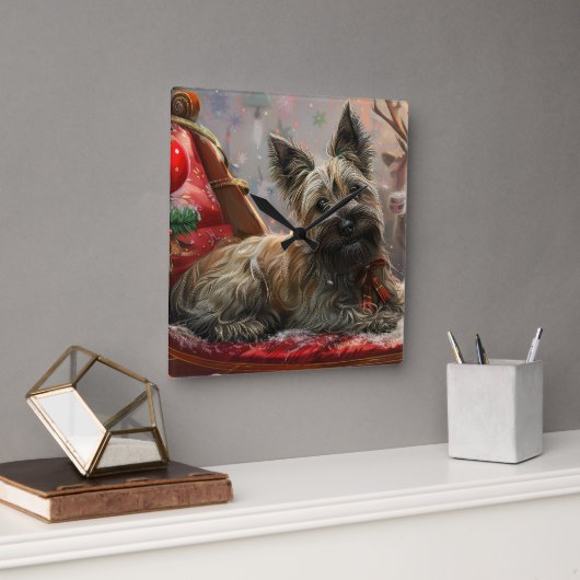 Skye Terrier hond Kerstmis Festief Vierkante Klok (Kantoor)