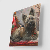 Skye Terrier hond Kerstmis Festief Vierkante Klok (Hoek)