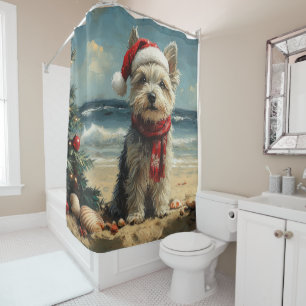 Skye Terrier Hond Kerstmis Vintage Strand Douchegordijn