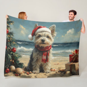 Skye Terrier Hond Kerstmis Vintage Strand Fleece Deken