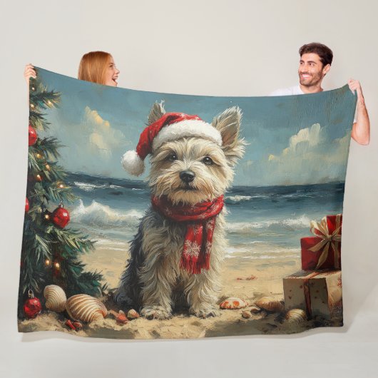 Skye Terrier Hond Kerstmis Vintage Strand Fleece Deken (In situ)