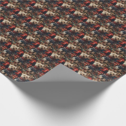 Skye Terrier Hond Met Kerstcadeaus Open haard Cadeaupapier (Hoek)