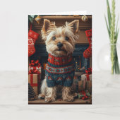 Skye Terrier Hond Met Kerstcadeaus Open haard Kaart (Voorkant)