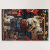 Skye Terrier Hond Met Kerstcadeaus Open haard Legpuzzel (Horizontaal)