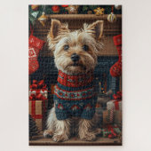 Skye Terrier Hond Met Kerstcadeaus Open haard Legpuzzel (Verticaal)