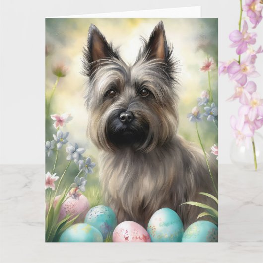 Skye Terrier Hond met Paaseieren Vakantie Kaart (Orchidee)