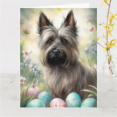 Skye Terrier Hond met Paaseieren Vakantie Kaart (Gele Bloem)