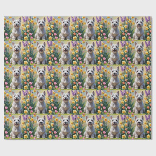 Skye Terrier Hond Spring Bloemen Schilderen Cadeaupapier (Vlak)