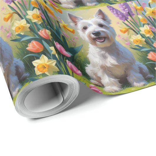 Skye Terrier Hond Spring Bloemen Schilderen Cadeaupapier (Rol Hoek)