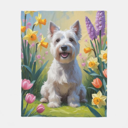 Skye Terrier Hond Spring Bloemen Schilderen Fleece Deken (Voorkant)
