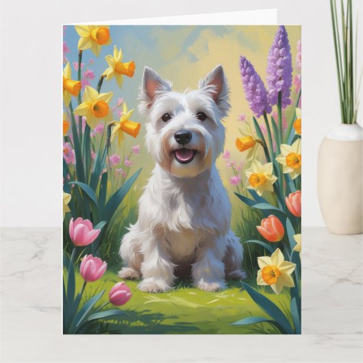 Skye Terrier Hond Spring Bloemen Schilderen Kaart (Voorkant)