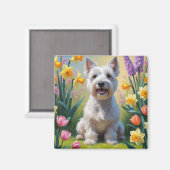 Skye Terrier Hond Spring Bloemen Schilderen Magneet (Voorkant / Achterkant)