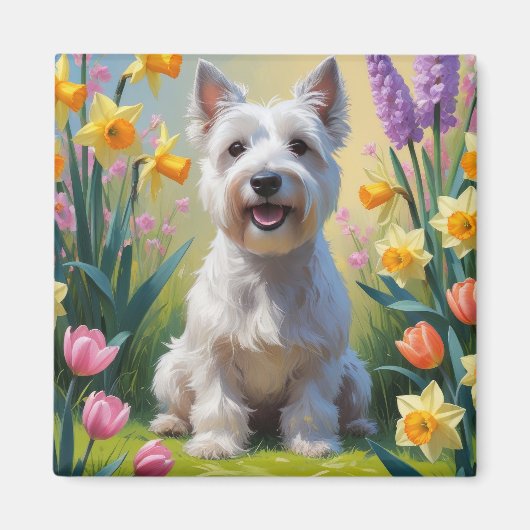 Skye Terrier Hond Spring Bloemen Schilderen Magneet (Voorkant)