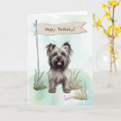 Skye Terrier Hondenras onder verjaardagsbord Kaart (Gele Bloem)