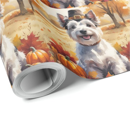 Skye Terrier in de herfst verlaat Thanksgiving kun Cadeaupapier (Rol Hoek)