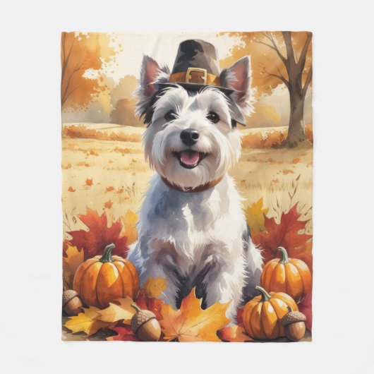 Skye Terrier in de herfst verlaat Thanksgiving kun Fleece Deken (Voorkant)