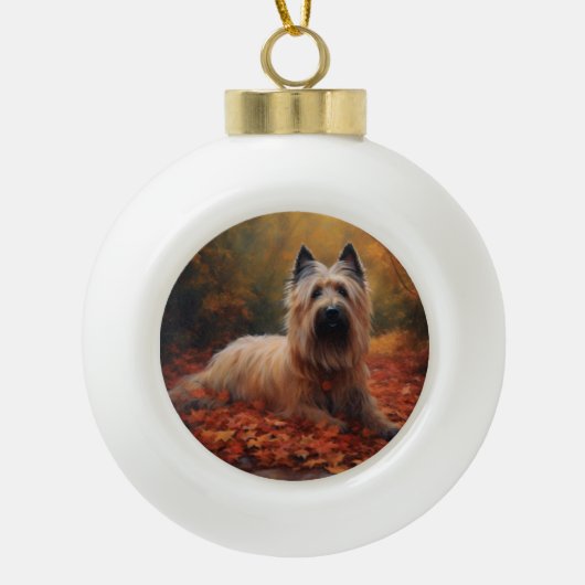 Skye Terrier in Herfst laat Herfst inspireren Keramische Bal Ornament (Voorkant)