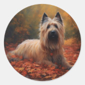 Skye Terrier in Herfst laat Herfst inspireren Ronde Sticker (Voorkant)