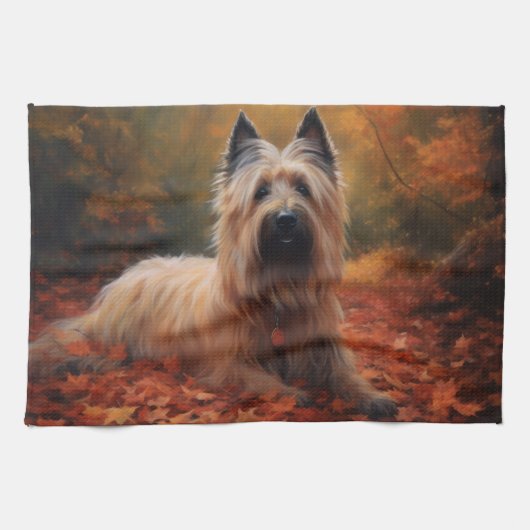 Skye Terrier in Herfst laat Herfst inspireren Theedoek (Horizontaal)